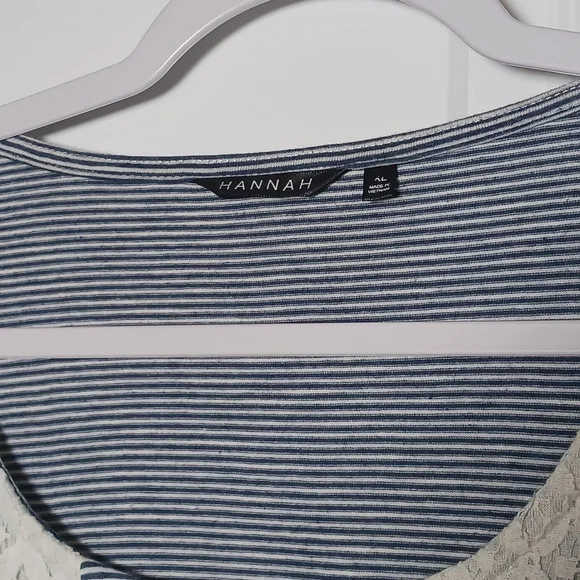 Hannah Blue & White Striped Top with Crochet Sleeves - Picture 5 of 5